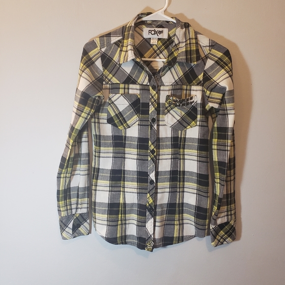 FOX Racing Ladies Button Front Plaid Shirt. Pocket Bling. Size XS - Picture 1 of 8